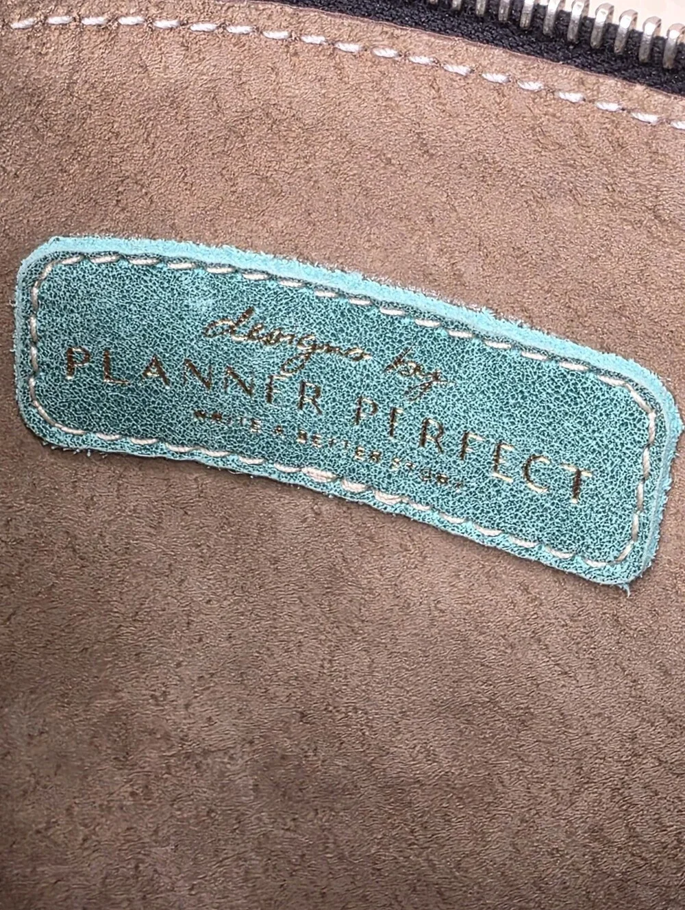 Planner Perfect Teal Turquoise Leather Zippered Pouch Clutch Makeup Bag